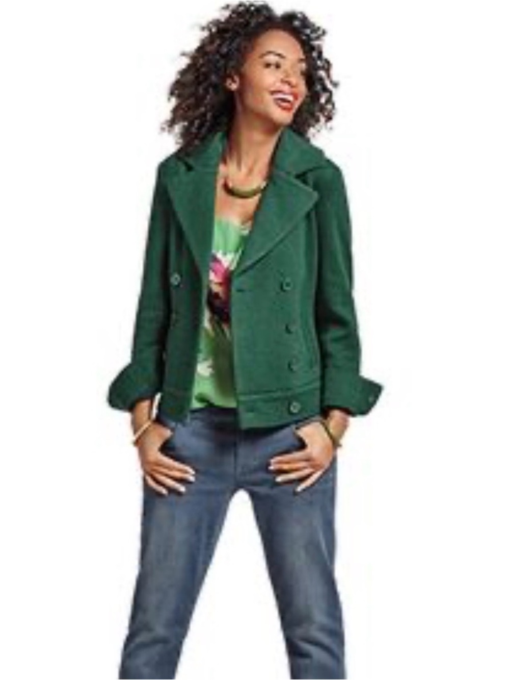 CAbi Sweet Pea Coat Love Carol Green Knit Peacoat Jacket Small #3159